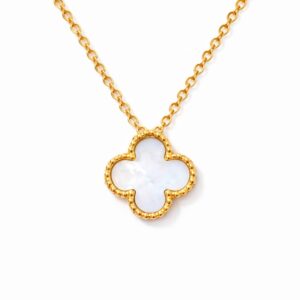 Naszyjnik złoty celebrytka z białą koniczyną – stal chirurgiczna