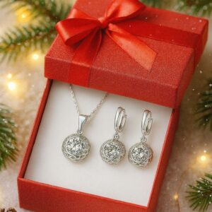 Komplet biżuterii srebro 925 – naszyjnik i kolczyki z cyrkonią