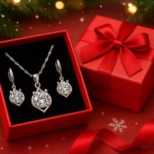Komplet biżuterii srebro 925 – naszyjnik i kolczyki z motywem serca z cyrkonią