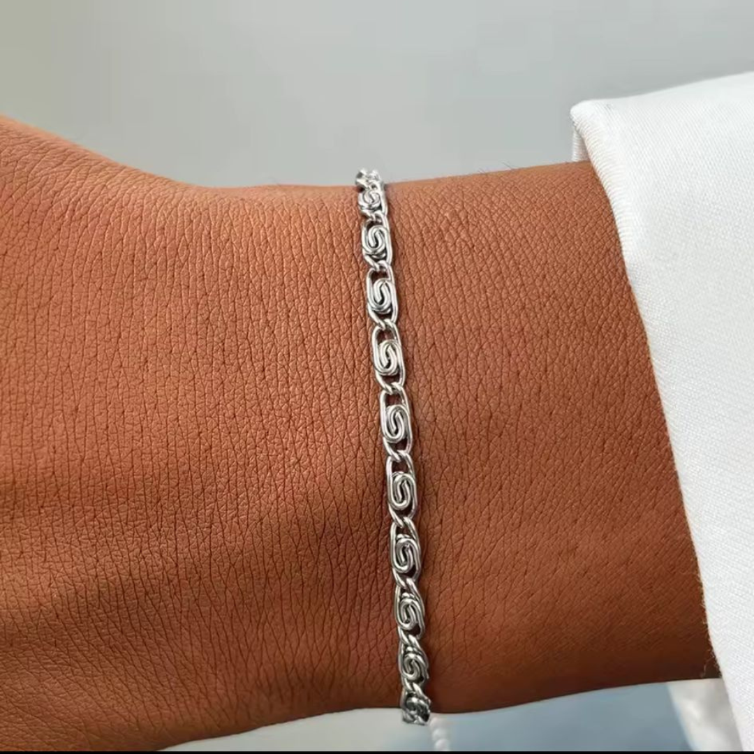 Srebrna bransoletka ze splotem łańcuszka ze stali nierdzewnej