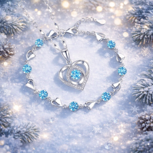 Komplet biżuterii srebrnej 925 z niebieskimi cyrkoniami – motyw serca