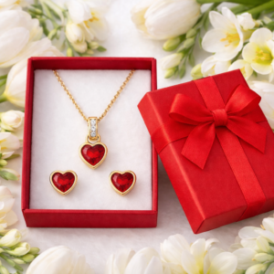Komplet naszyjnik + kolczyki z serduszkiem