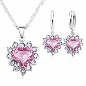 Komplet srebrnej biżuterii 925 z motywem różowego serca