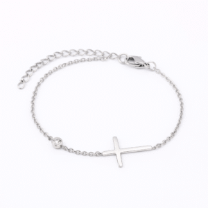 Srebrna bransoletka ze stali chirurgicznej z cyrkoniami i krzyżykiem
