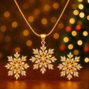 Komplet biżuterii naszyjnik + kolczyki z motywem złotej śnieżynki
