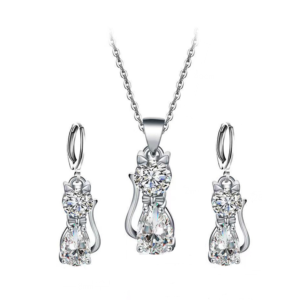 Komplet biżuterii srebrnej 925 z motywem kotka