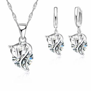 Komplet srebrny 925 z motywem lisa i cyrkonią