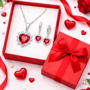 Komplet srebrnej biżuterii 925 z motywem czerwonego serca