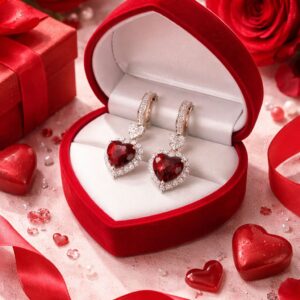 Srebrne kolczyki z czerwoną cyrkonią w kształcie serca