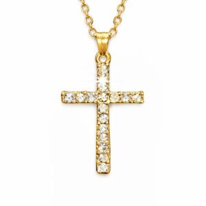 Naszyjnik złoty z krzyżykiem – stal chirurgiczna + cyrkonie