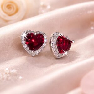 Srebrne kolczyki luksusowe z czerwoną cyrkonią