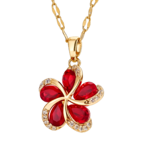 Piękny naszyjnik z czerwonym kwiatkiem i cyrkoniami