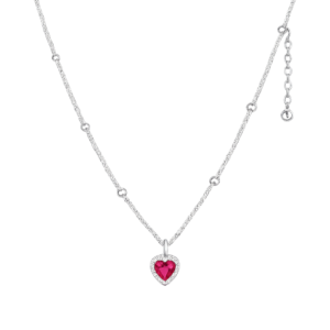 Srebrny delikatny naszyjnik z różowym serduszkiem