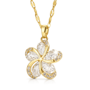 Piękny naszyjnik z białym kwiatkiem wykończony cyrkoniami