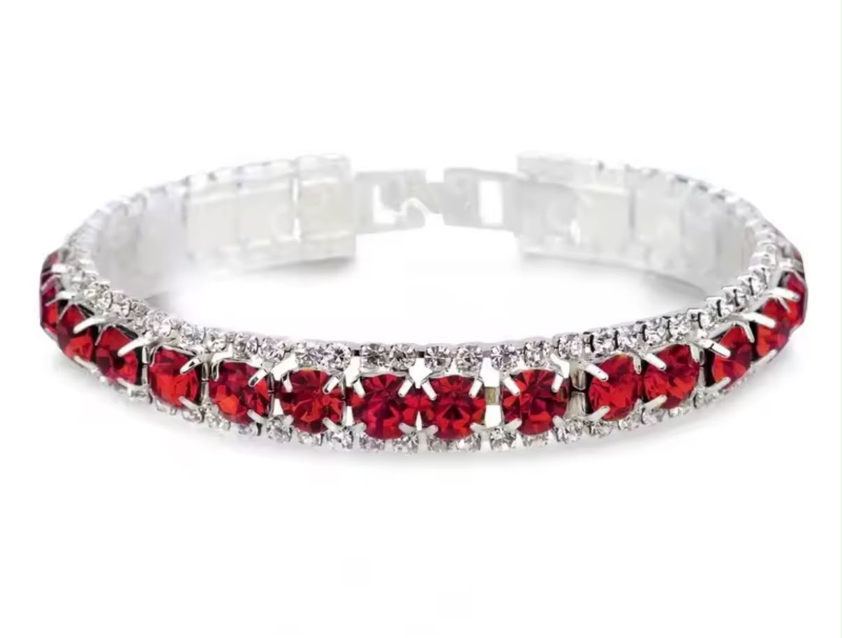 Srebrna Bransoletka 925 Ruby Crystal z Czerwonymi Cyrkoniami