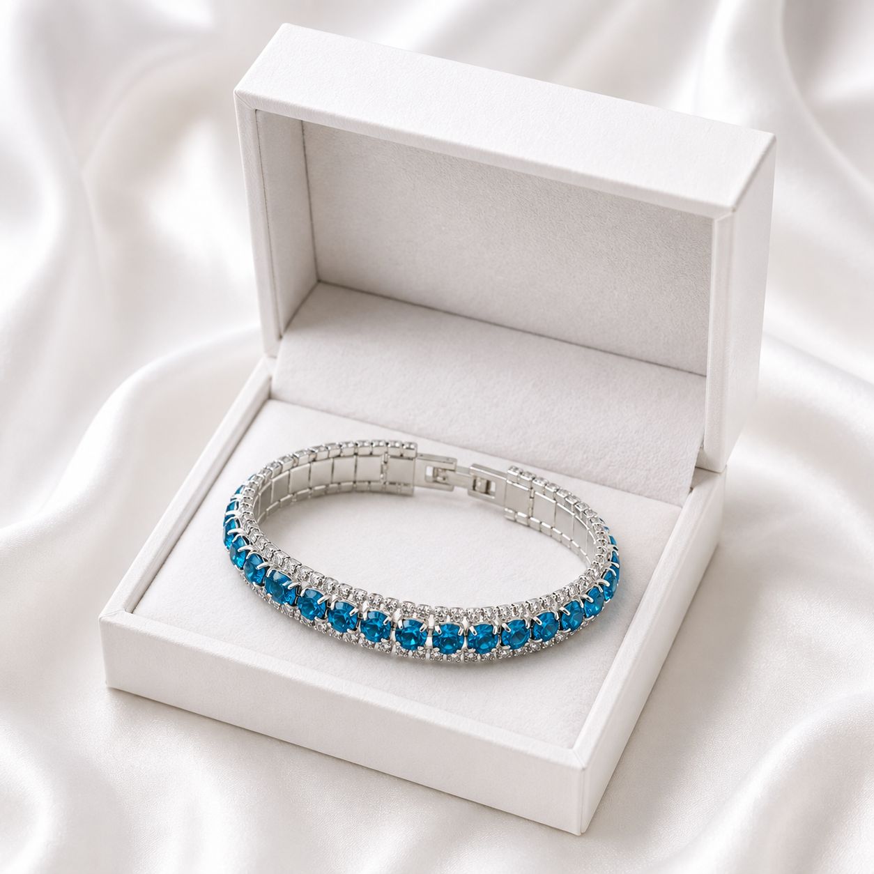 Bransoletka srebrna 925 z cyrkoniami Błękit Karaibski – Cristal Collection - obrazek 3