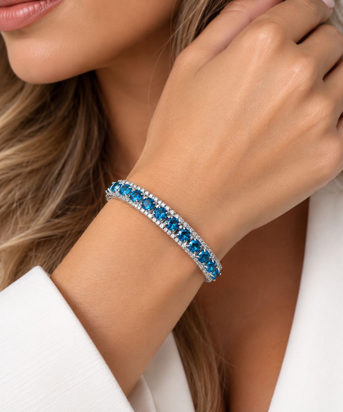 Bransoletka srebrna 925 z cyrkoniami Błękit Karaibski – Cristal Collection - obrazek 2