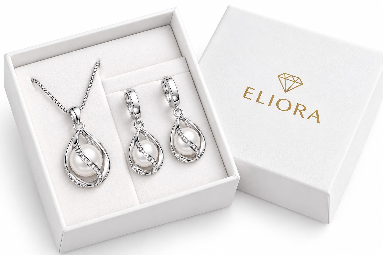 Komplet srebrny 925 z perłą – naszyjnik i kolczyki | Eliora - obrazek 3